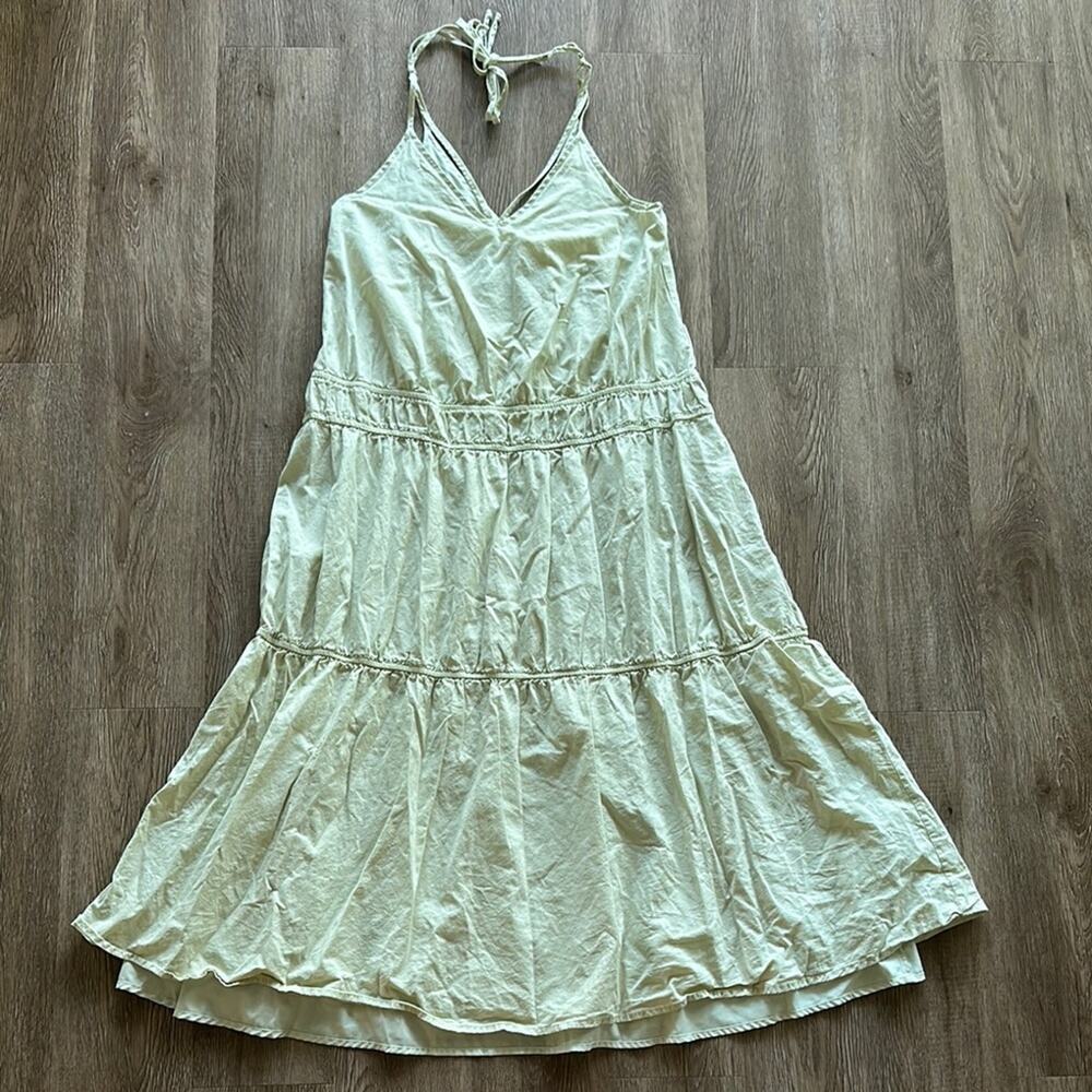 Crescent Green Tiered Halter Midi Dress Size Small Cottagecore